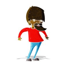 cartoon bearded man shrugging shoulders