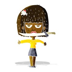 cartoon woman with knife between teeth N5
