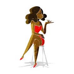 cartoon woman sitting on bar stool N3