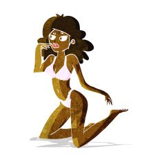 cartoon woman in underwear looking thoughtful N2