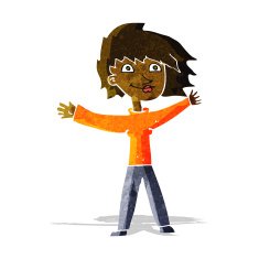 cartoon excited woman waving N2