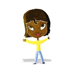 cartoon happy woman waving arms N2