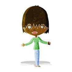 cartoon woman shrugging shoulders N53
