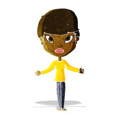 cartoon woman shrugging shoulders N54