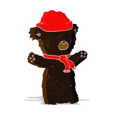 cartoon cute black bear in hat and scarf