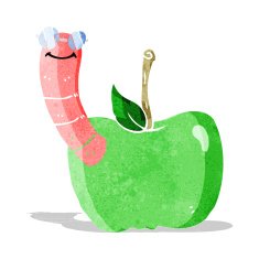 Cartoon Apple With Worm N20