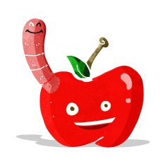 Cartoon Apple With Worm N21