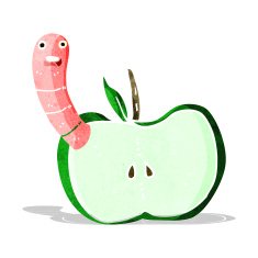 Cartoon Apple With Worm N22
