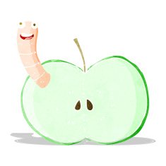 Cartoon Apple With Worm N23