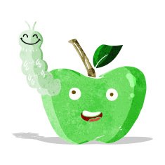 cartoon apple with bug N4