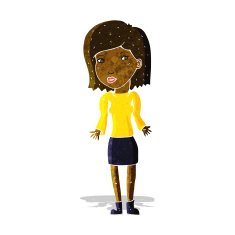 cartoon woman shrugging shoulders N59