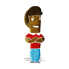 cartoon man with folded arms grinning N2