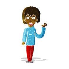 cartoon shocked woman waving hand N2