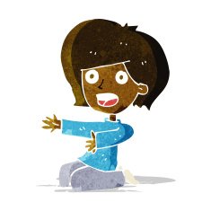 cartoon shocked woman on knees