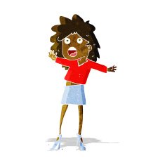 cartoon woman having trouble walking in heels