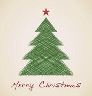 Christmas sketch fir tree retro design