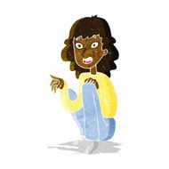 cartoon happy woman sitting and pointing N2