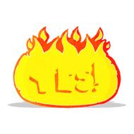 cartoon flaming yes symbol