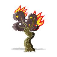 cartoon burning old tree