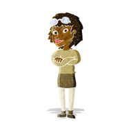 cartoon woman with crossed arms and safety goggles