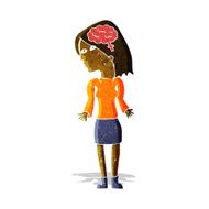 cartoon clever woman shrugging shoulders