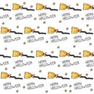 Happy Halloween Seamless pattern with witches&#039; broom Trick or treat