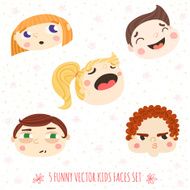 Funny vector kids in cartoon style faces set N2