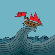 doodle boat on large wave