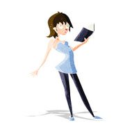 cartoon woman reading book N3