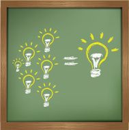 Lightbulb drawing on blackboard background vector