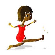 cartoon happy woman kicking N2