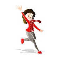 cartoon woman waving dressed for winter N3