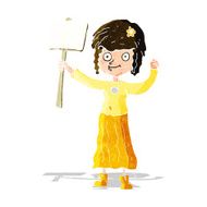 cartoon hippie girl with protest sign N3