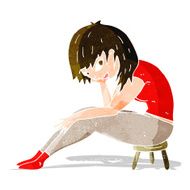 cartoon woman sitting on small stool N3
