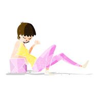 cartoon woman leaning on package box N3