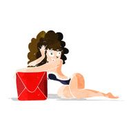 cartoon pin up woman with box N3
