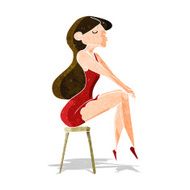 cartoon woman sitting on stool N6