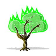 cartoon spooky burning tree