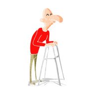 cartoon old man with walking frame N3
