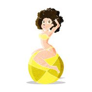 Cartoon Pin Up Girl Sitting On Ball N4