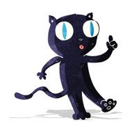 cartoon black cat with idea