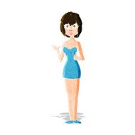 cartoon confused woman in cocktail dress N3