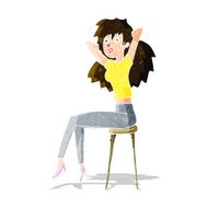 cartoon woman posing on stool N3