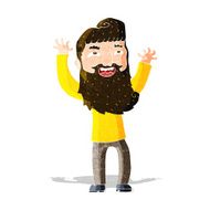 cartoon happy bearded man waving arms N3