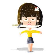 cartoon woman with knife between teeth N9