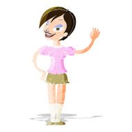 cartoon waving woman N31