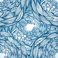 Blue ornate doodle foliage circle seamless pattern