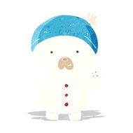 cartoon waving polar teddy bear in winter hat