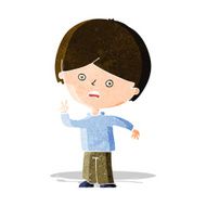 cartoon unhappy boy giving peace sign N3