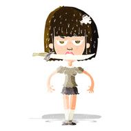 cartoon woman with knife between teeth N10